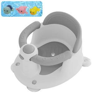Baby Bath Seat for Babies 6 Months & Up, Bath Seats for Babies Sitting Up, 3 Baby Bath Toys, Open Design Bathtub Seat for Baby, Non-Slip, Compact Toddler Bath Seat. (Grey)