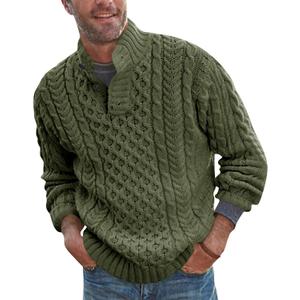 Bbalizko Mens Stand Collar Pullover Sweater Cable Knitted Chunky Winter Fashion Buttons Twisted Thermal Sweaters, XXL