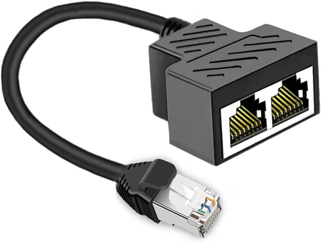 Ethernet Splitter 1 to 2 RJ45 Network Cable Adapter, Note Only Connect one Network at a Time, Compatible with ADSL/Computers/TVs/Routers (Only Support one Works at one time)