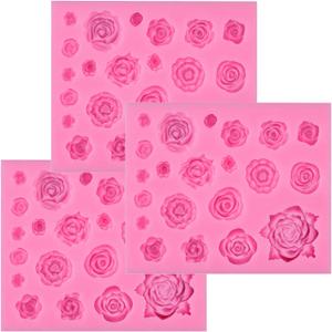 Tosnail 3 Pack 21 Cavity Silicone Fondant Molds Rose Flower Candy Molds for Wedding Cake, Cake Pop, Cookie and Cupcake Decoration, Polymer Clay, Resin, Soap Wax Making