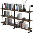 Industrial Pipe Wall Shelves Pipe Shelving,Natural Wood 60 Inches Long Walnut Floating Shelves for Wall Farmhouse Pipe Book Shelves for Kitchen,Living Room, Bar Shelving