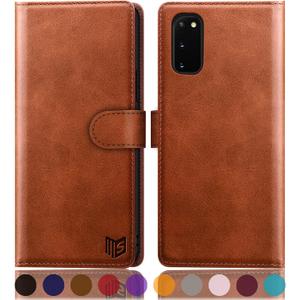 SUANPOT for Samsung Galaxy S20 6.2"(Non S20+/S20 Ultra) with RFID Blocking Leather Wallet case Credit Card Holder Flip Folio Book Phone case Shockproof Cover Women Men for Samsung S20 case Wallet (Light Brown)
