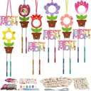 Fennoral 12 Pack Flower MOM Wind Chime Kit for Kids Make You Own Mother's Day Craft Kit DIY Coloring Wooden Art and Craft for Mom's Birthday Decoration Mother's Day Gifts from Daughter Son