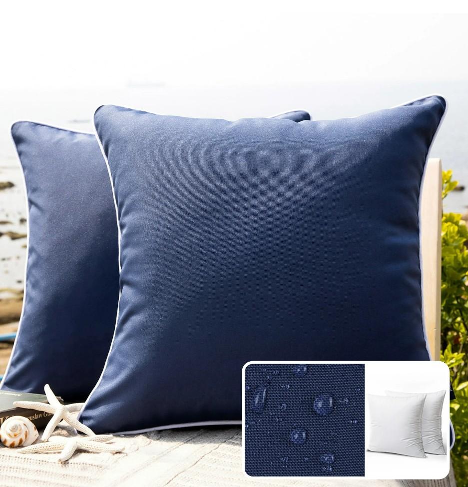 Decorative Outdoor Water Repellent Throw Pillows with Inserts, Set of 4, 18" x18" Pillows for Patio, Backyard, Bed, Couch, and Patio Furniture, Navy