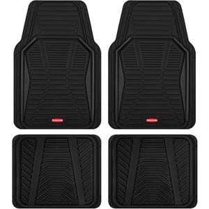 Rubbermaid Car Mat Full Set All-Weather Heavy-Duty 4 Pieces Trim-to-Fit Universal Car Mats Full Set Waterproof Rubber Floor Liners for Most Trucks, SUVs, Vans, and Sedans-Black