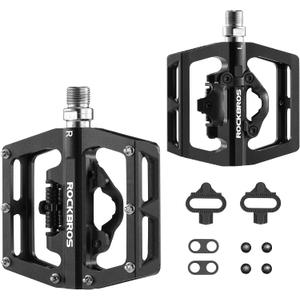 ROCKBROS MTB Mountain Bike Pedals Compatible with SPD Mountain Bike Dual Function Sealed Clipless Aluminum Bicycle Flat Platform 9/16" Pedals with Cleats for Road, MTB, Mountain Bikes, Black