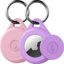 for Air tag Keychain Holder Case for Apple Air tag, 2 Pack of IPX8 Waterproof, Fully Shockproof, Anti Scratch for Air tag Holder Case for Key, Kid, Bag, Luggage, Pets Collar (2P-Pink+Purple)