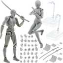 Yookeer Body Set, Drawing Action Figures Female and Male PVC Drawing Doll Human Model Manikin Art Mannequin Figures with Joints for Artists (Gray)