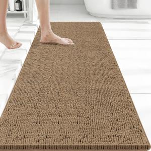 Bcoimo 48x24 Chenille Bath Mat Non-Slip with Backing Bath Rug Ultra-Absorbent and Machine Washable Bathroom Mat Quick-Dry Design. Ideal for Bathroom Shower and Tub Areas