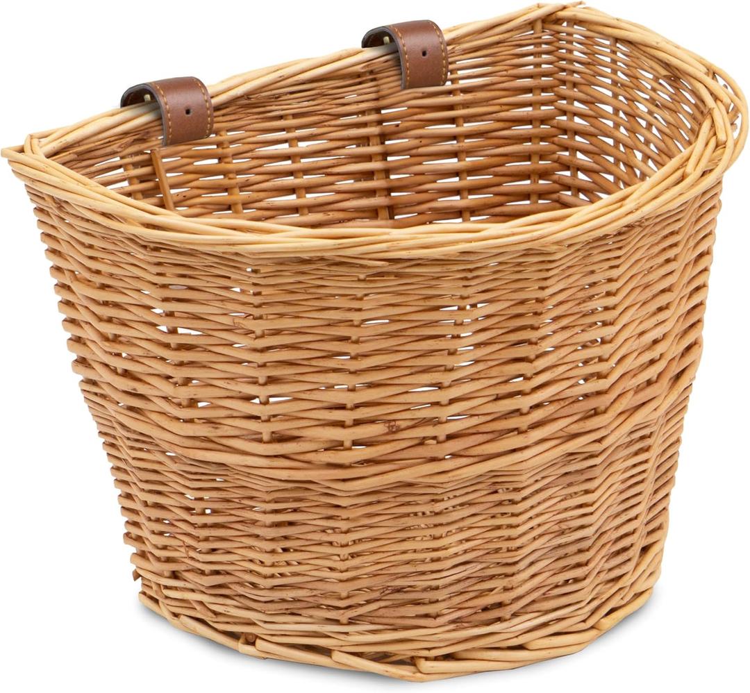 ProSource Wicker Bike Basket Front Cargo for Women and Men, Fits Most Bikes, Beach Cruiser, Stationary Bike, Ebike, Road Bike, Light Brown (Beige)