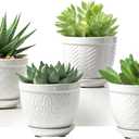Sureasy Ceramic Plant Pots, 4.7 Inch Flower Pots for Indoor Plants, Succulent Pots with Saucer and Drainage Hole, Decorative Planter for Succulent, Cactus, Set of 4, White