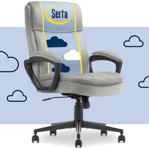 Serta Comfort Ergo Executive Office Chair, Ergonomic Mid-Back Design with Lumbar Support, Semi-Plush Double-Layer Seat Cushion, Padded Armrests, Swivel Metal Base, Soft Velvet, Gray