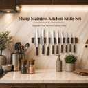 DRAGON ROIT Japanese Knives Set Damascus Pattern Chef Knife Set for Kitchen with Roll Bag, Sharp Stainless Kitchen Knife Set Brown Handle