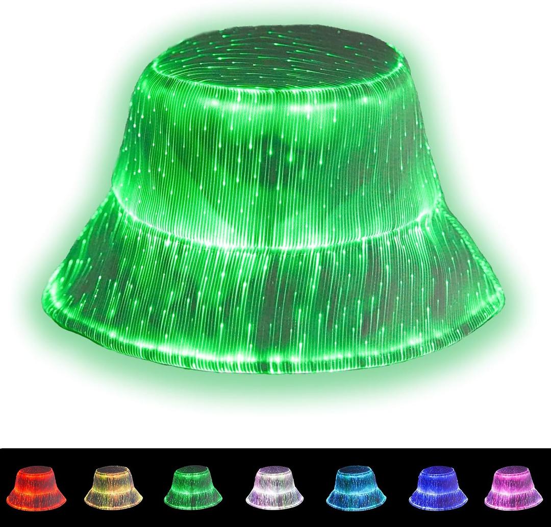 lumisonata LED Rave Bucket Hat Light up Fisherman Cap 7 Colors Glow in the Dark Party Hats USB Rechargeable EDM Festival Gear