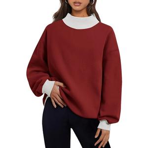 Women's Oversized Sweatshirts Color Block Turtleneck Fleece Pullover Tops Long Sleeve Loose Fall Fashion Outfits, M