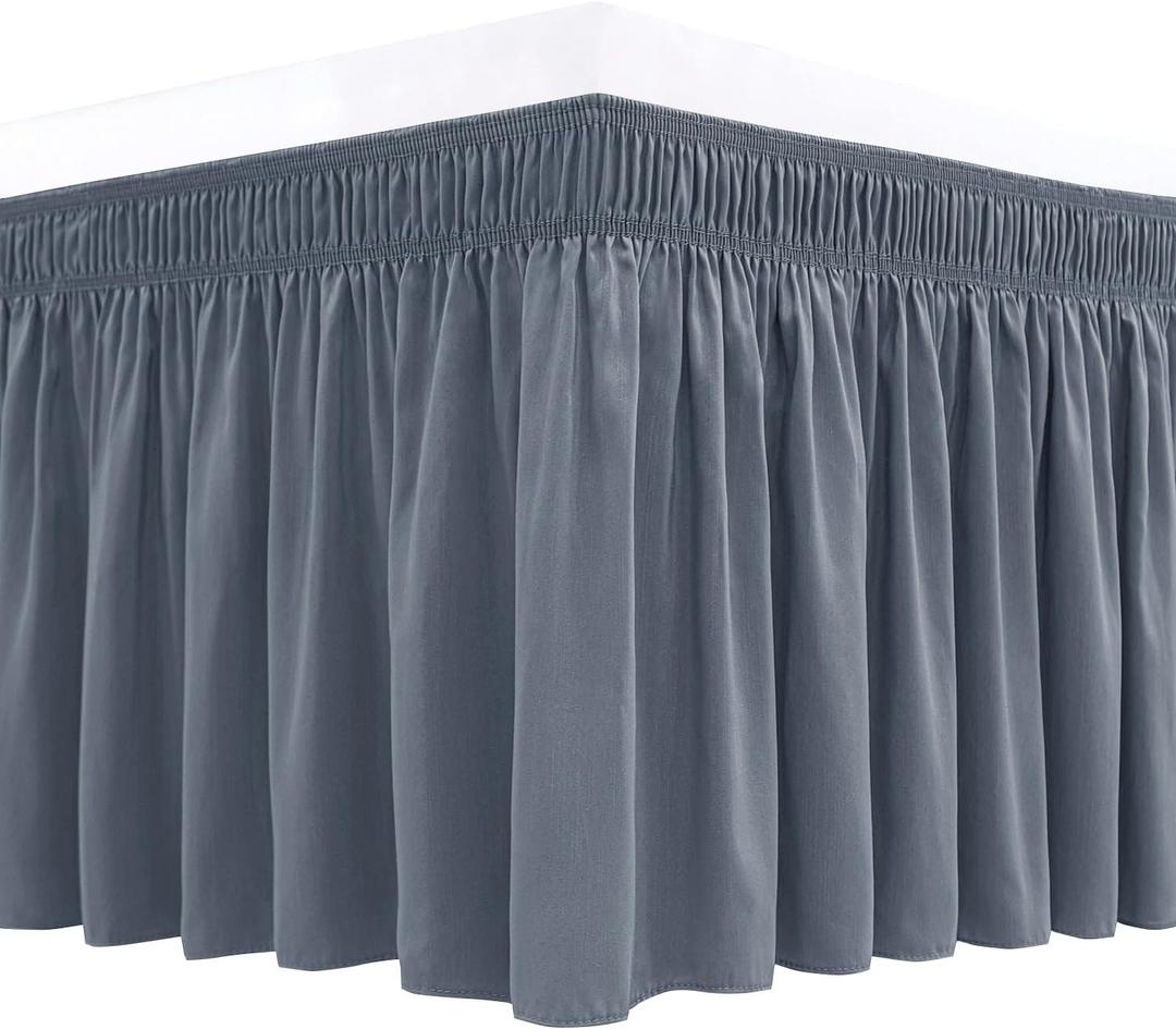 Biscaynebay Wrap Around Bed Skirts for Queen Beds 15" Drop, Dark Grey Flora Home Elastic Dust Ruffles Easy Fit Wrinkle & Fade Resistant Silky Luxurious Fabric Machine Washable