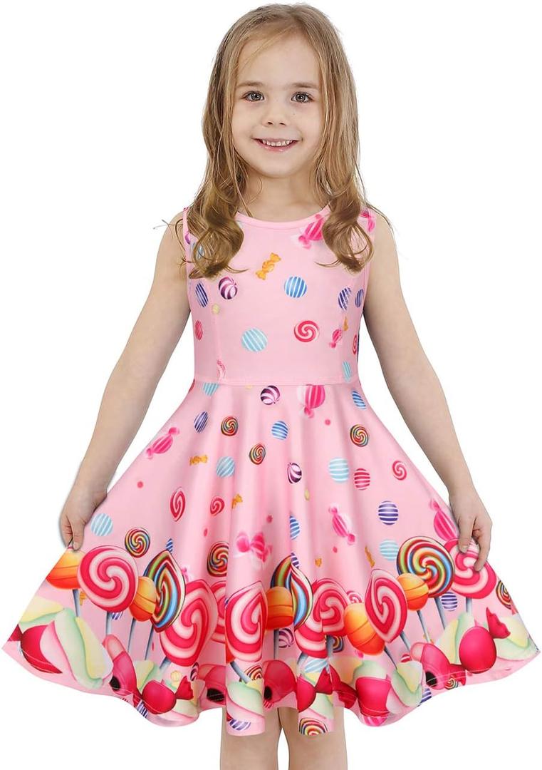Girls Dress Sleeveless Long Sleeve Kids Toddler Little Big Girl Unicorn Mermaid Casual Dresses (5-6 Years, Lollipop)