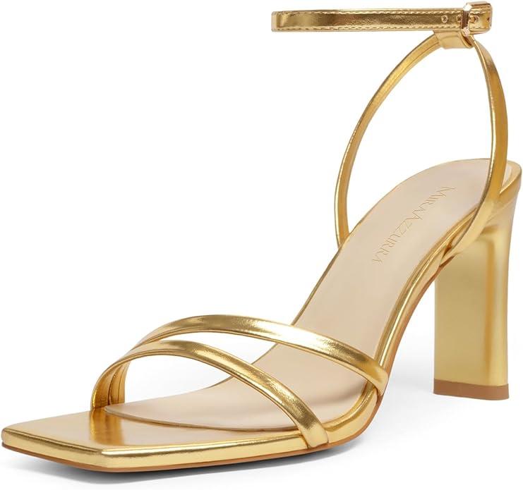 Women's Sandals Chunky High Heel Square Open Toe Slingback Heel Sandals with Ankle Strap for Dresses Party Shoes
(6.5, Nude)