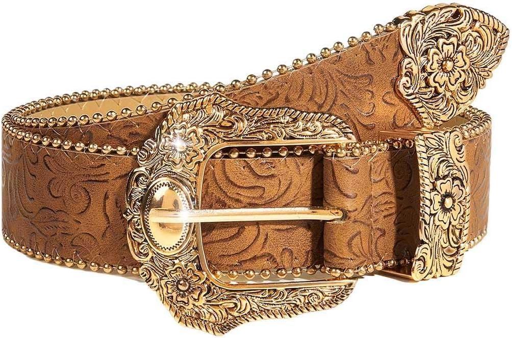 Brown Western Belt for Women Cowgirl Country Leather Belt for Jeans Pants (Brown)