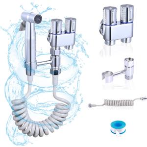 Handheld Toilet Bidet Sprayer for Toilet, Muslim Shower Bidet Toilet Hose Sprayer Kit, Jet Spray Bidet Attachment Connected to Faucet for Cloth Diaper Care and Feminine Wash (Silver)