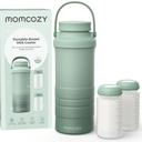 Momcozy 22oz Portable Breast Milk Cooler for Outdoor, Life Saver with 360° Total Cooling for 24 Hours, Larger Capacity Travel Breastmilk Chiller with 2pcs Baby Bottles for Breastmilk Storage, Green
