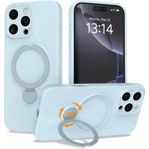 Upgraded 360 Spin for iPhone 14 Pro Max Silicone case with Invisible Stand, Soft Anti-Scratch Microfiber Lining Inside Phone Cover with Kickstand Rotatable for Women and Men, Blue