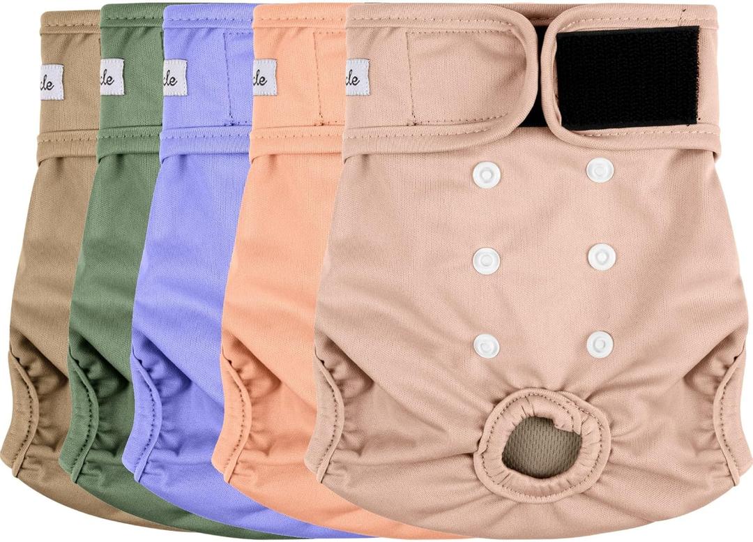 Female Dog Diapers 5Pcs - Premium Reusable Diapers for Doggie in Heat - Highly Absorbent Dog Diapers Female for Pet Incontinence with Adjustable Snaps,M