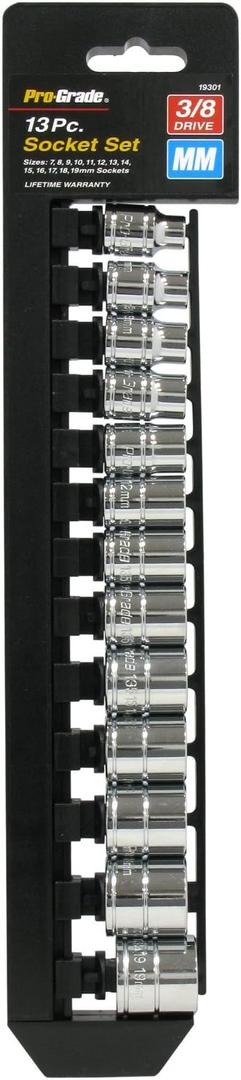 13 PC. 3/8" DR. METRIC SOCKET SET W/RAIL