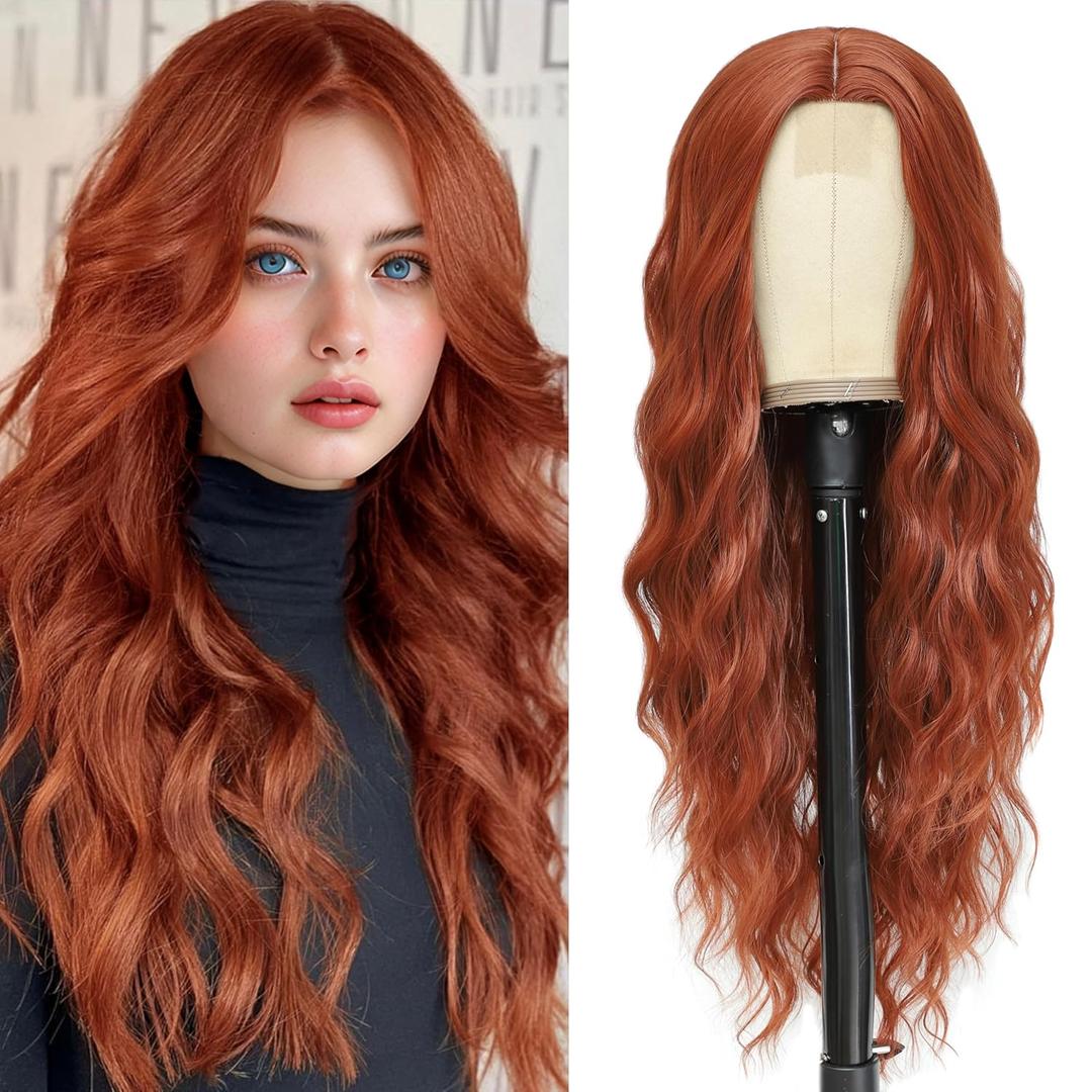 Cosplay Long Auburn Wig 28 Inch Middle Part Synthetic Wig Realistic Gifts Party Wigs for Women Daily Use Colorful Wigs (Auburn)