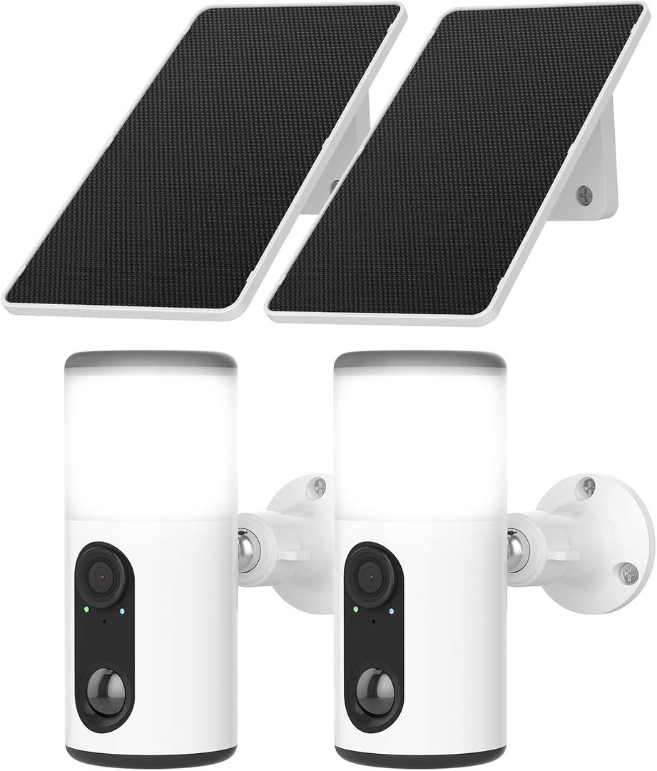 ANRAN Solar Security Cameras Wireless Outdoor with Light,2K Porch Floodlight Camera with Color Night Vision & AI Motion Detection, 2-Way Talk Spotlight Siren Alarm,Compatible with Alexa, 2pcs
