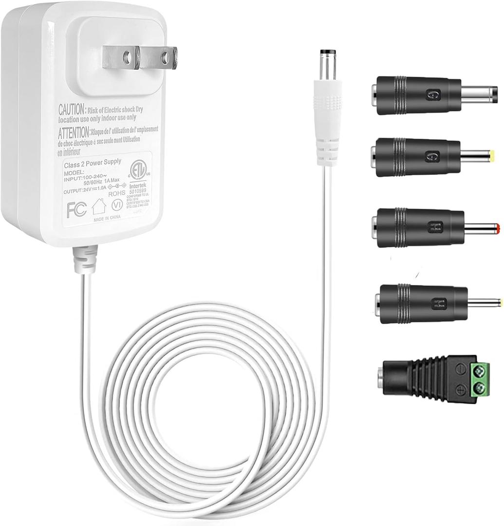 Gonine DC 24V 1A LED Power Supply Cord AC Adapter White, 110-240V AC to DC 24 Volts Charger for 24Vdc 1000mA 800mA 600mA 400mA 300mA 200mA 100mA LED Strip Lights.