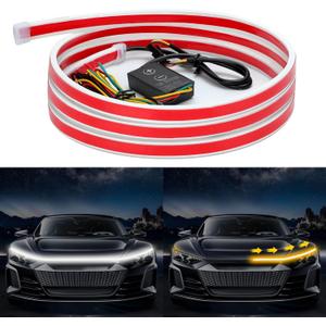 YUGUANG 70 Inch LED Hood Light Strip, Hood LED Light Strip with Amber Turn Signal Lights Waterproof Flexible White Dynamic Scan Start Up Hoodbeam Kit for Car, Truck, SUV
