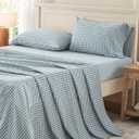 PURE ERA King Sheet Set 100% Washed Cotton Gingham Bed Sheets King Size, 4 Pieces Set,Soft, Breathable, Durable, Linen Feel - 15'Deep Pocket - Checked Blue