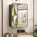 Keonjinn 20 x 26 Inch Black Recessed Medicine Cabinets, Bathroom Mirrored Medicine Cabinet, Gloss Black Stainless Steel Framed, Adjustable Shelves, in Wall or Surface Mount, Sturdy & Heavy, Farmhouse