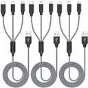Multi Charging Cable 4ft 3Pack 3 in 1 Charger Cord, Multiple Rapid Nylon Braided Cable USB Charging Cable Multi Phone Charger Cord with Type C Micro Lightning USB Connectors for Cell Phones
