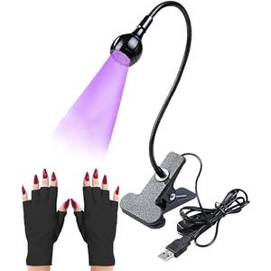 USB 3W LED UV Ultraviolet Phone Glue Curing Lamp with Protection Gloves,UV Led Nail Lamp for Gel Nails,Portable Clamp Flexible Desk Lamps for Mobile Repair,Plug and Play Black