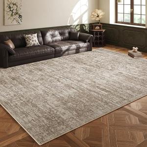 BUDISI Area Rug 5x7 Washable Rug/Machine Washable Beige Vintage Traditional Floor Cover Foldable Thin Retro Style Indoor Distressed NonSlip Carpet Bedroom Living Room Dressing Table