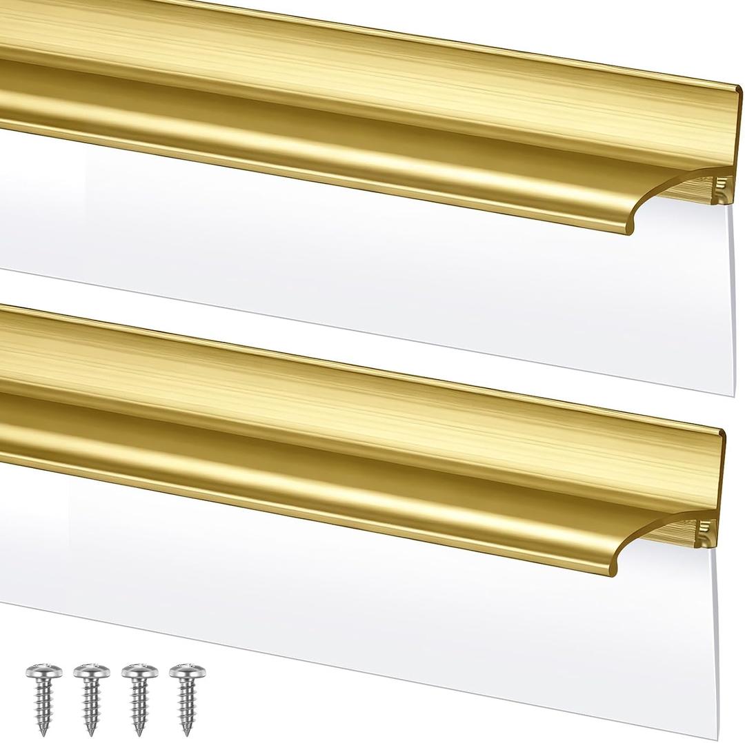 Hicarer 2 Pcs 30'' Chrome Framed Shower Door Replacement Drip Rail with Vinyl Sweep, Shower Door Water Deflector with Bottom Seal, Applied Mounting Tape and Screws(Gold)