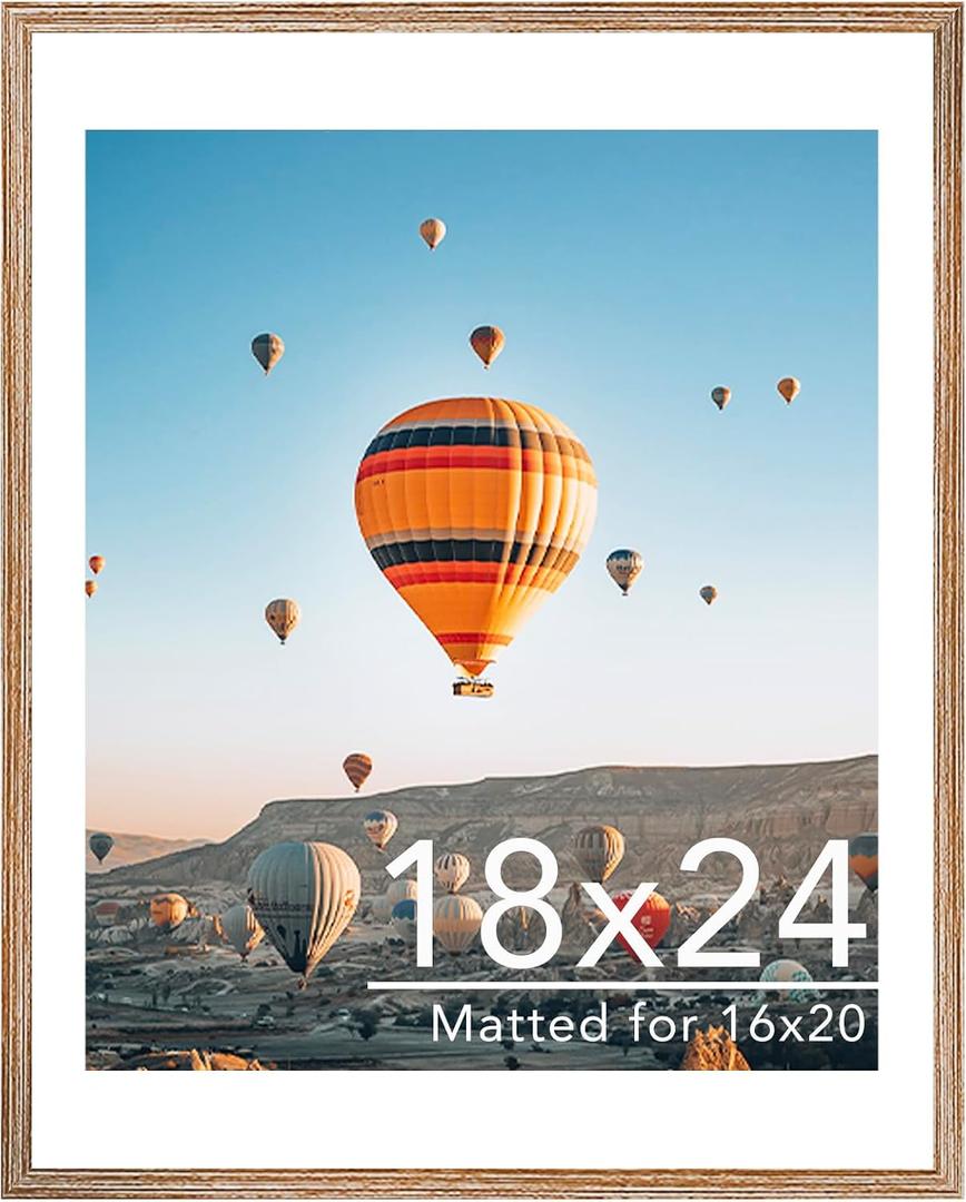JCJMY 18x24 Picture Frame with 16x20 Mat, Display Photo 16x20 with Mat or 18 x 24 Without Mat, Wall Hanging Large 18 by 24 Poster Frame with Plexiglass, Rustic Brown