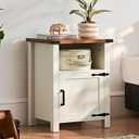 Joaxswe Nightstand with Charger Station and USB Port, 18 Inch Farmhouse Night Stand with Storage Shelf, Modern Couch Side Table with Magnetic Door, Bedside Tables for Bedroom, Home, Antique White