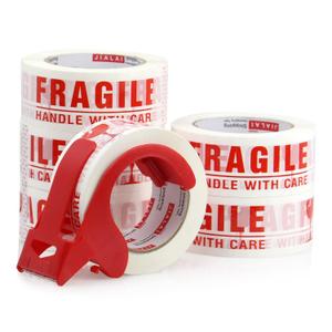 JIALAI HOME Fragile Tape Handle with Care Packing Tape 6 Rolls, Heavy Duty Shipping Box Sealing Tape with Dispenser, 2 Inch x 330 Feet (110 Yards) for Shipping and Moving Boxes