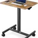 DUMOS Small Standing Desk Mobile Portable Rolling Laptop PC Table on Wheels Adjustable Height Computer Workstation for Home Office, 19 Inch, Brown