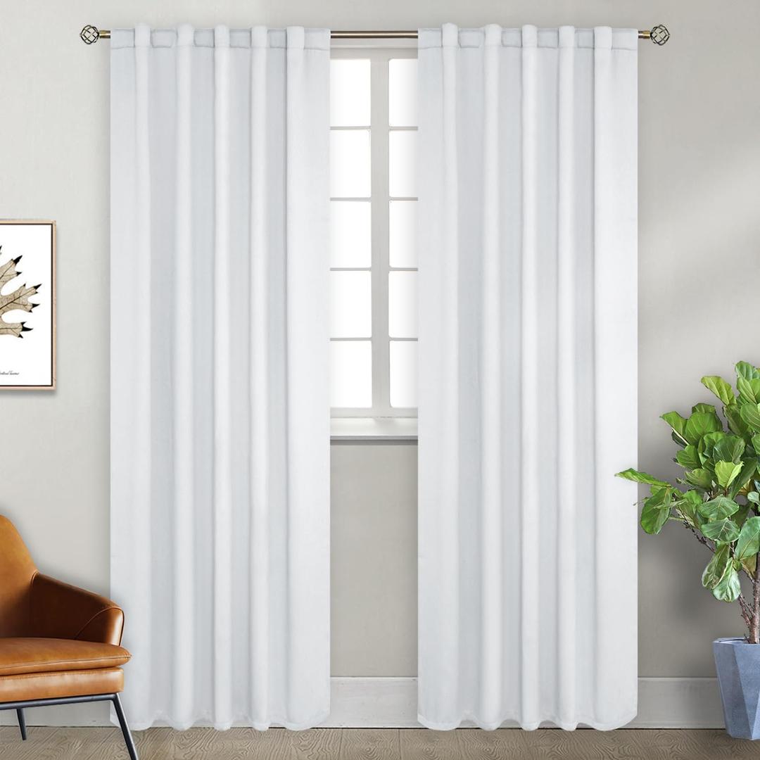 BGment White Curtains 84 inch Length - 42 x 84 inch Rod Pocket and Back Tab Thermal Insulated Room Darkening Curtains for Living Room, 2 Panels Set, Greyish White