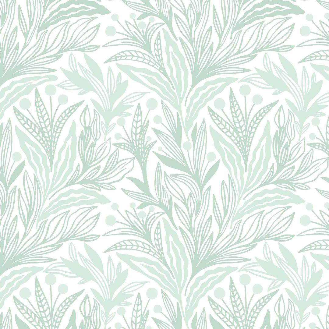 Dimoon 17.3" X 98.4" Peel and Stick Wallpaper Green White Boho Contact Paper Modern Floral Leaf Wallpaper Renter Friendly Waterproof Removable Self Adhesive Wall Paper Bedroom Bathroom Cabinets Vinyl