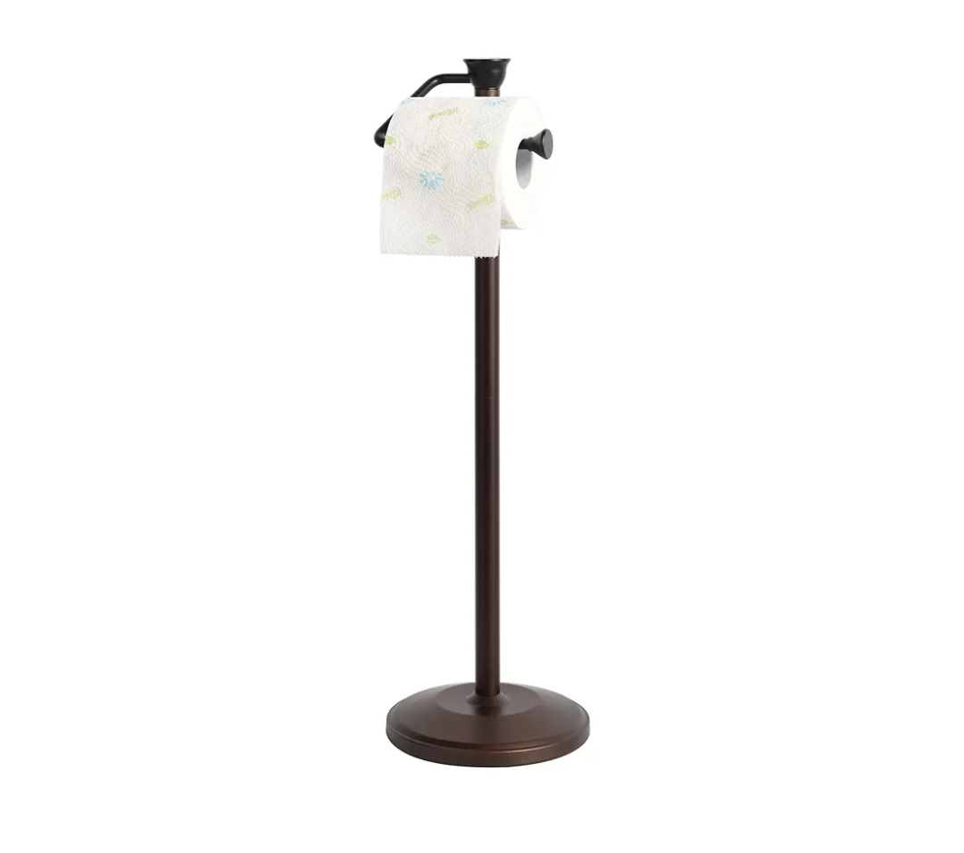 ZCCZ Toilet Paper Holder Stand, Freestanding Tissue Roll Dispenser with Reserve Storage, Bathroom Organizer for 5 Mega Rolls, Oil Rubbed Bronze Finish, Space-Saving Design for Modern Home Décor