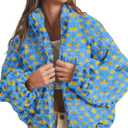Esmeling Womens Long Sleeve Cropped Sherpa Fleece Plaid Jacket Casual Chunky Teddy Fleece Outerwear (Blue, XL)