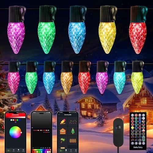 Brightown Smart C9 Christmas Lights Outdoor, 150 LED Christmas Color Changing Fairy Lights App Control, Music Sync, RGB, Shatterproof Connectable C9 String Lights for Tree House Indoor Xmas Decor