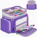 DEEGO Marker Organizer Case for 200+ Markers, Large Marker Storage Bag with Adjustable Dividers, 4 Pockets for Alcohol Markers, Pens, Art Supplies, Gifts for Artists Crafters, Purple