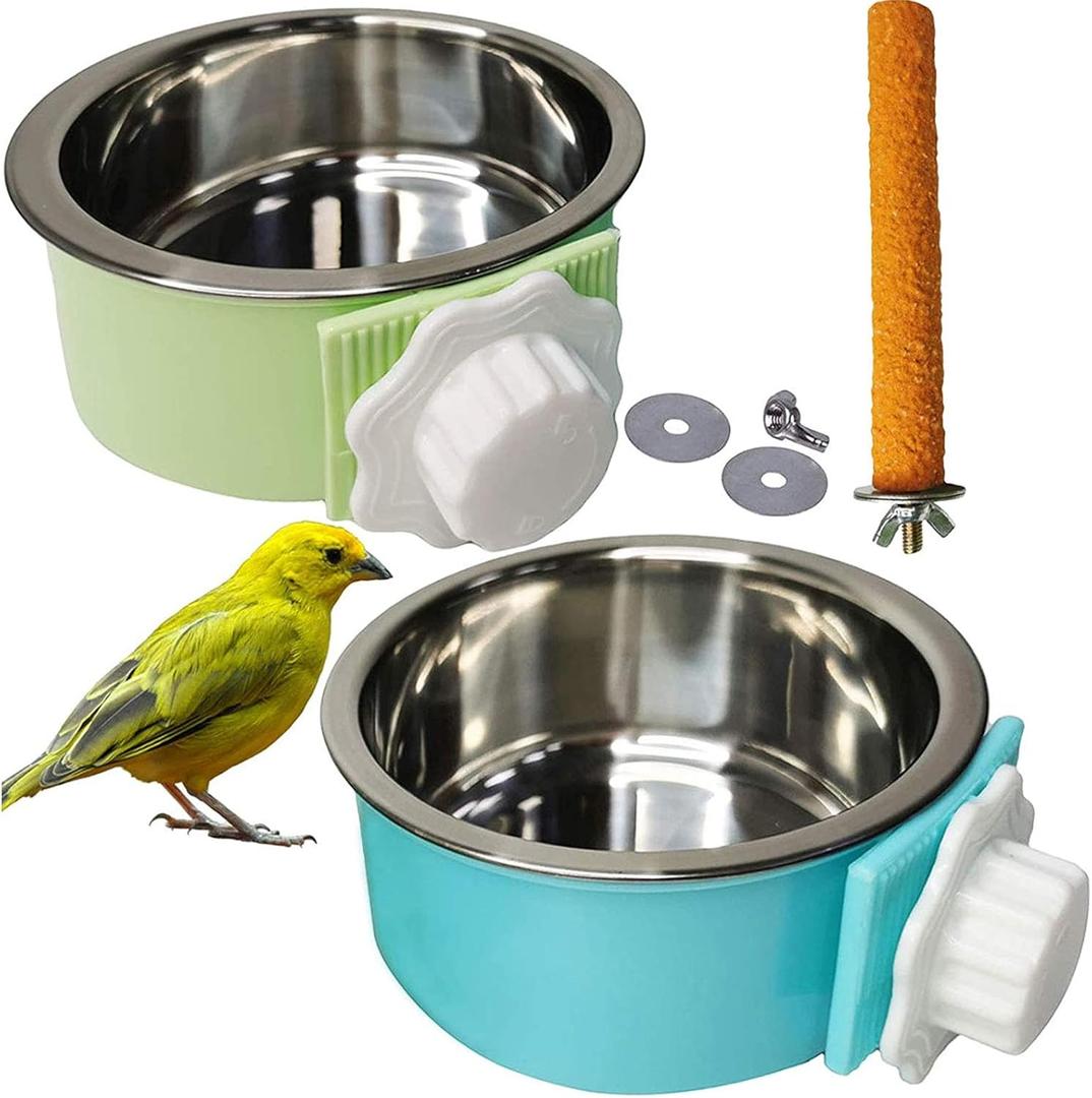 PINVNBY Bird Feeding Dish Cups, Detachable Stainless Steel Bowl, Eco-Friendly Plastic Bowl, Water and Food Bowl, Easy Installation, Prevents Upsetting, 