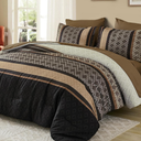 Cottolester Boho Comforter Set King Size,Red Brown Striped Bed in a Bag,Plaid Comforter and Sheet Set,Soft Microfiber Complete Bedding Sets